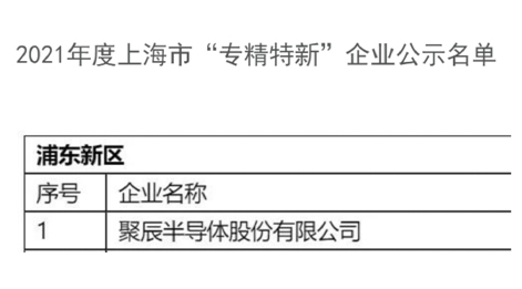 聚辰半導體獲評2021年度上海市經信委“專精特新”企業(yè)